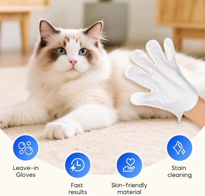 Rinse Free Dog Shampoo Mittens, 2025 New 6 Pcs Pet Bath Wipes Portable Pet Bathing Gloves, No Rinse Pet Care Wipes Easy Wipe Paws and Body Cleaning Mitts for Pet Owners Home Use (3)