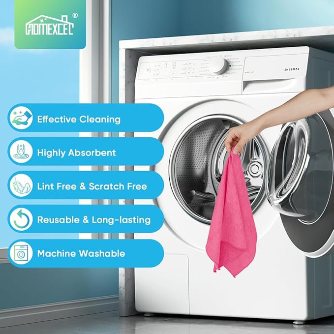 HOMEXCEL Pink Microfiber Cleaning Cloth, 24 Pack Cleaning Towels for Kitchen, Lint Free, Scratch-Free, Highly Absorbent, and Reusable Cleaning Rags for House, Window and Glass, Cars, 11.5 X11.5 inch