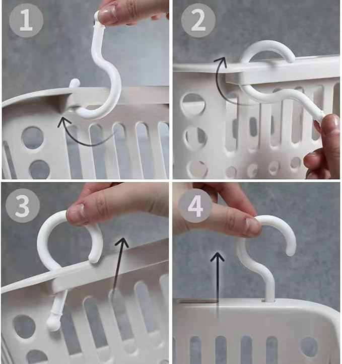 3PCS Plastic Hanging Baskets for Shower, Hanging Basket Organizer with Hooks, Rectangle 8.5Inches Small Hanging Storage Basket (Grey)