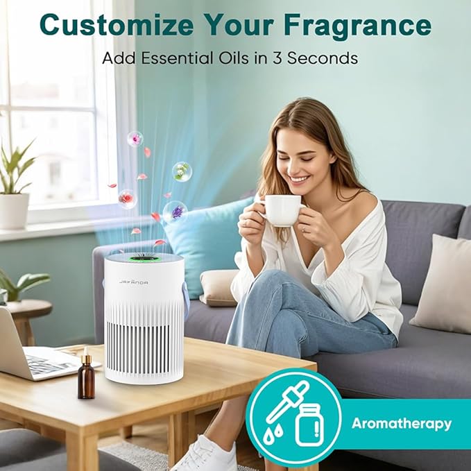 Jafanda Small Air Purifier JF068, 20dB Sleep Mode, Portable Air Cleaner with Handle, 3-Stage HEPA Filtration for Dust, Pollen, Pet Fur, Smoke, 7-Color Light for Home/Bedroom/Dorm/Office/Travel
