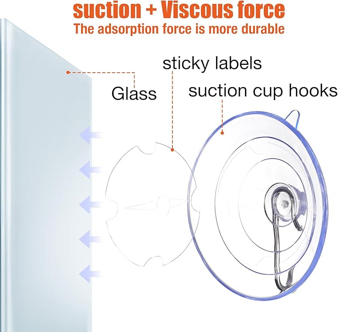 2.5-inch Large Suction Cup Hooks, Heavy-Duty Suction Hook for Bathrooms, Showers, Kitchens, and Outdoor Glass Doors or Windows to Suspend Garlands (7 Lb / 6-Pack)