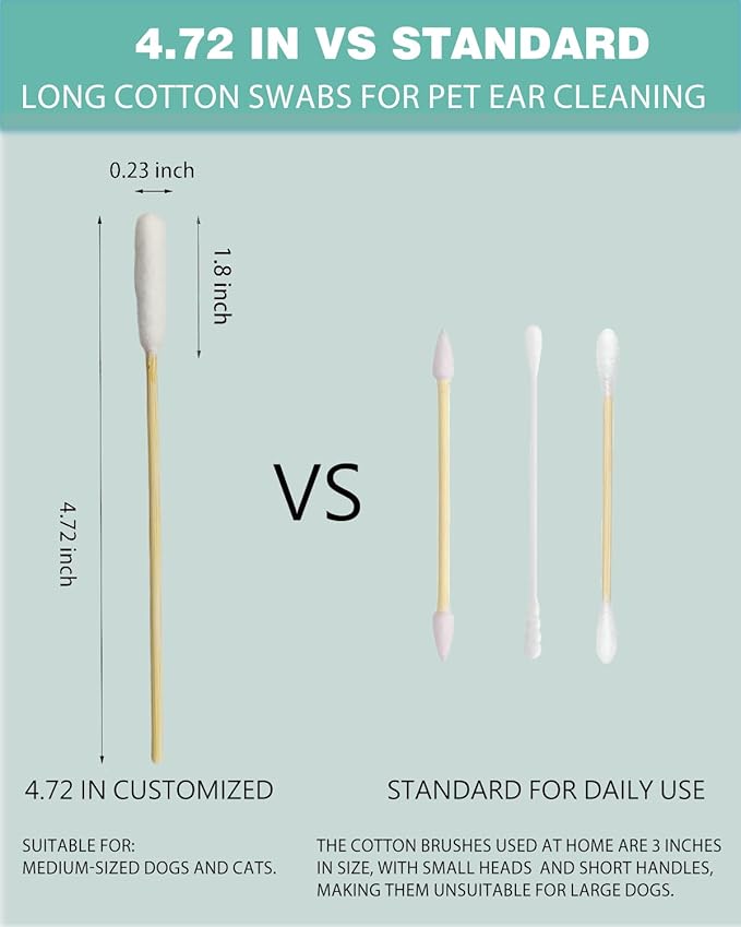 Dog Ear Swabs, 200 Count – 4.72 Inch Cotton Tips for Dogs Ears, Large Bamboo Cotton Swabs with Lint-Free Absorbent Heads for Pet Ear Cleaning, Works with Dog Ear Cleaner, Clear Storage Box