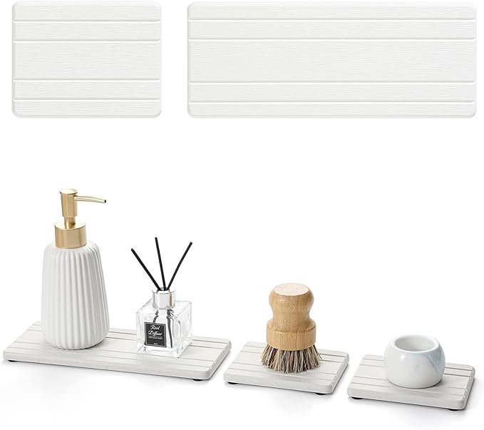 3 Pack Stone Dryin Tray, Water Absorbing Diatomite Stone Sink Mat for Kitchen & Bathroom Counter, Soap Dish Vanity Caddy,Sponge Holder Organizer, White - 2pcs of 4.5"x 3.5" and 1pc of 9"x 3.5"