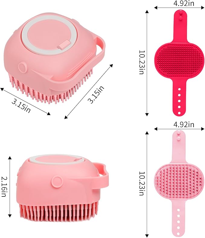 Comotech 6PCS Dog Bath Brush & Dog Toothbrush | Adjustable Handle Shampoo Brush & Scrubber for Short & Long Haired Dogs & Cats | Effectively Solve Odor & Stain Removal Problems (Pink Red Pink)