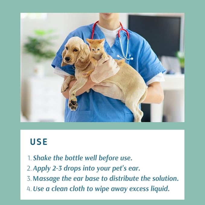 Dog & Cat Ear Cleaner Solution - 240ml - Gentle Ear Cleaner for Dogs & Cats - Soothes Itchy Ears, Removes Wax & Odor - Vet-Approved Ear Cleaning Solution for All Breeds - Easy to Use