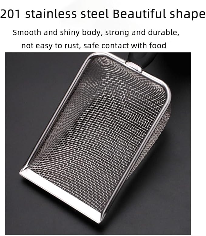 HLMOptimo Cat Litter Scoop Stainless Steel Mesh Scooper Long Handle Deep Shovel Non-Stick Coated Metal Litter Scoop for Litter Box Kitten Pooper Lifter (Black, 3.8 mm mesh)