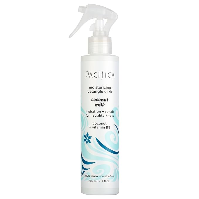 Pacifica Coconut Milk Hair Detangler Spray - Leave In Conditioner Spray, Detangling Elixir Suitable for All Types, Fine and Curly Hair Products, Smoothing, Moisturizing, and Anti-Frizz - 207 mL