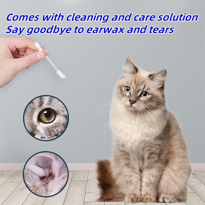 50 Pcs 2-in-1 Pet Ear Cleaning Cotton Swabs for Dogs & Cats - Essential Oil Infused Ear Cleaner Buds - Gentle Ear Wax Removal - Soothing Itch & Freshness - Individually Wrapped for Easy Use