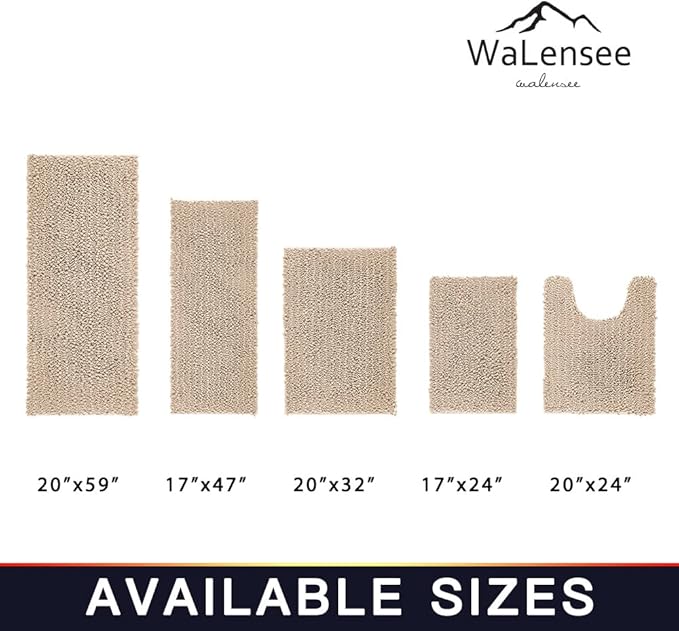 Walensee Bathroom Rug Non Slip Bath Mat (24x17 Inch Beige) Water Absorbent Super Soft Shaggy Chenille Machine Washable Dry Extra Thick Perfect Absorbant Best Small Plush Carpet for Shower Floor