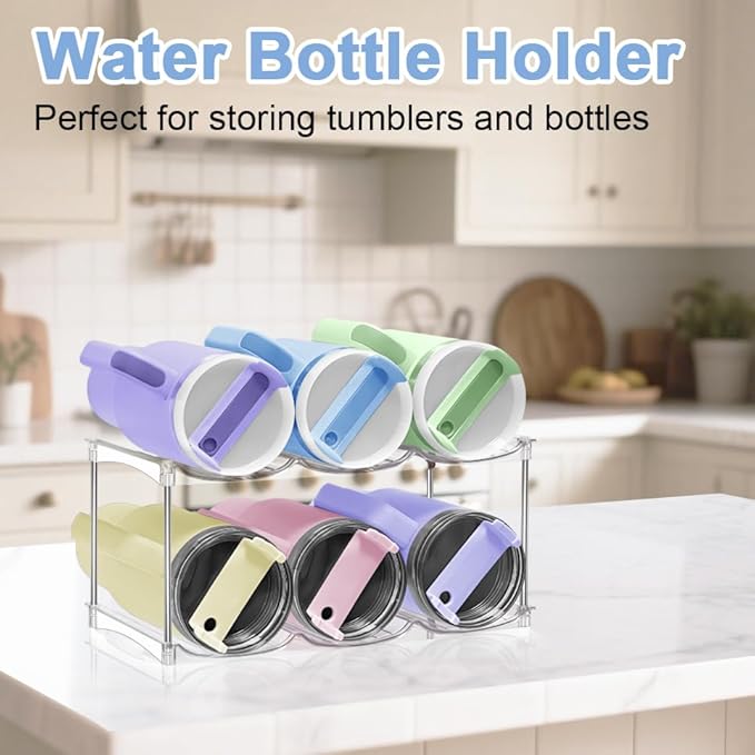 Water Bottle Organizer - Stanley Cup Holder for Cabinet Stackable Water Bottle Holder, Kitchen Pantry Organizers and Storage for Stanley Tumbler 40oz, Tumbler Storage Organizer, 2 pack