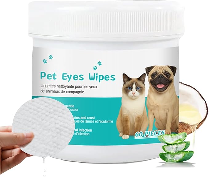 Pet Eye Wipes for Dogs & Cats, Tear Stain Remover for Dogs, Dog Ear Wipes, Cat Ear Cleaner, Non-Irritating, Remove Ear Wax and Dirt with Natural Ingredients - 60 Counts