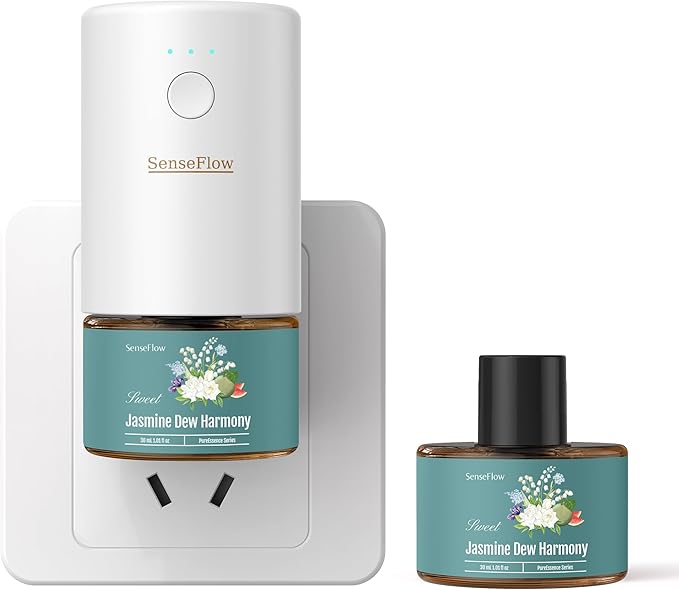 SF101S Smart Wi-Fi Waterless Ultrasonic Essential Oil Diffuser–100% Plant-Based,120-Day Natural Air Freshener & Aromatherapy Scent Diffuser Covers 100㎡ for Home,Hotel-Jasmine Dew Harmony