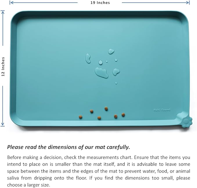 Hoki Found Silicone Pet Food Mats Tray - Non Slip Cat & Dog Bowl Mats - Waterproof & Pet-Friendly for Carpet - Glacier