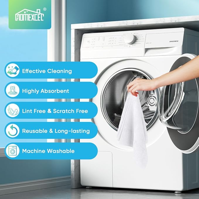 HOMEXCEL Microfiber Cleaning Cloths 20 Pack, Highly Absorbent, Lint & Scratch-Free Cleaning Rags for House Kitchen, White Microfiber Towels for Car 11.5 x 11.5 inch