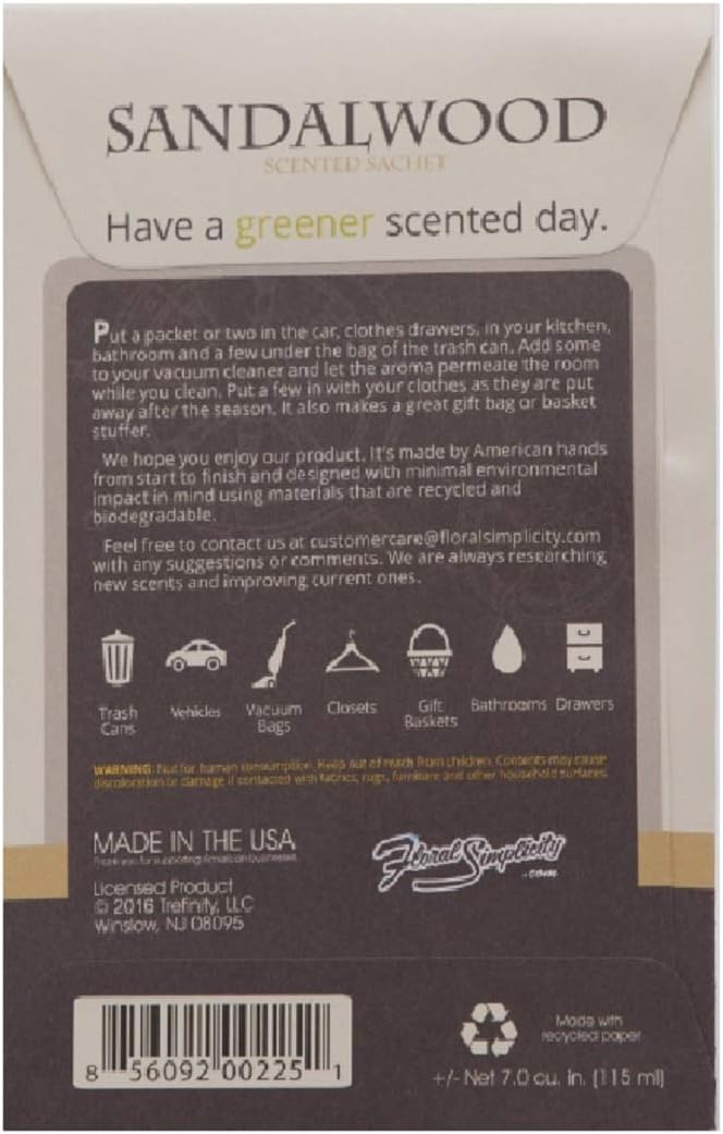 Sandalwood Scented Sachets Pack of 6, Everyday - Long-Lasting Scented Bags, Home Fragrance, Air Freshener & Deodorizer for Closet, Room, Drawer, or Cars, Made in USA