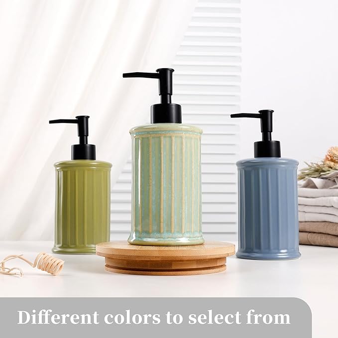 ANTIS'S HOME Soap Dispenser Liquid 11.84OZ | Ceramic Refillable Hand Dish Soap Dispenser for Kitchen Bathroom Light Green