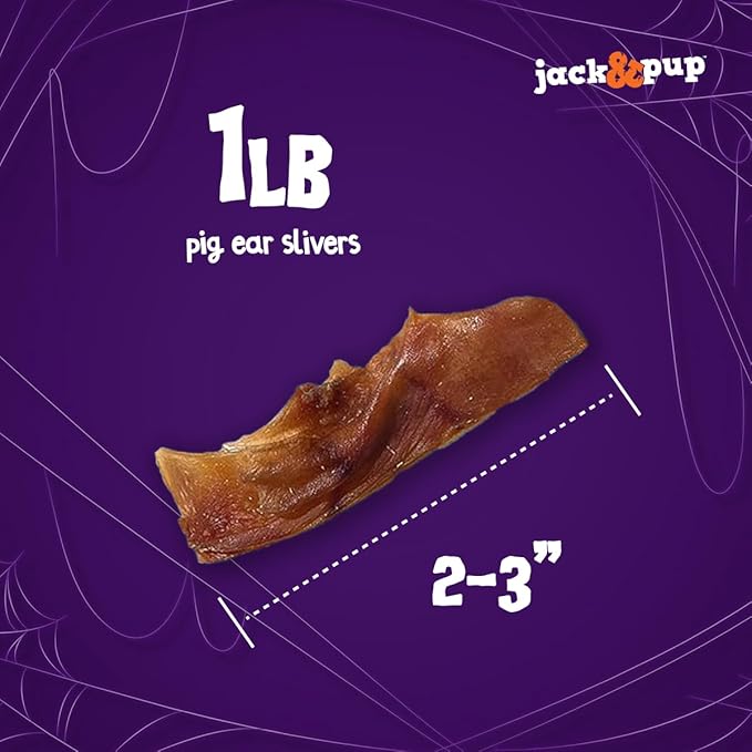 Jack & Pup Pig Ears Slivers (1lb) - Premium Natural Dog Chews, Pork Pig Ears, Healthy Dog Treats, Odor Free, Excellent Rawhide Alternative