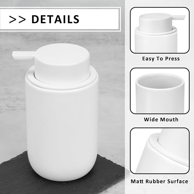 Soap Liquid Dispenser Ceramic with Easy-to-Press Pump Hand Liquid Dispenser (Can't Foam) for Shampoo Bathroom Countertop 13.5 oz