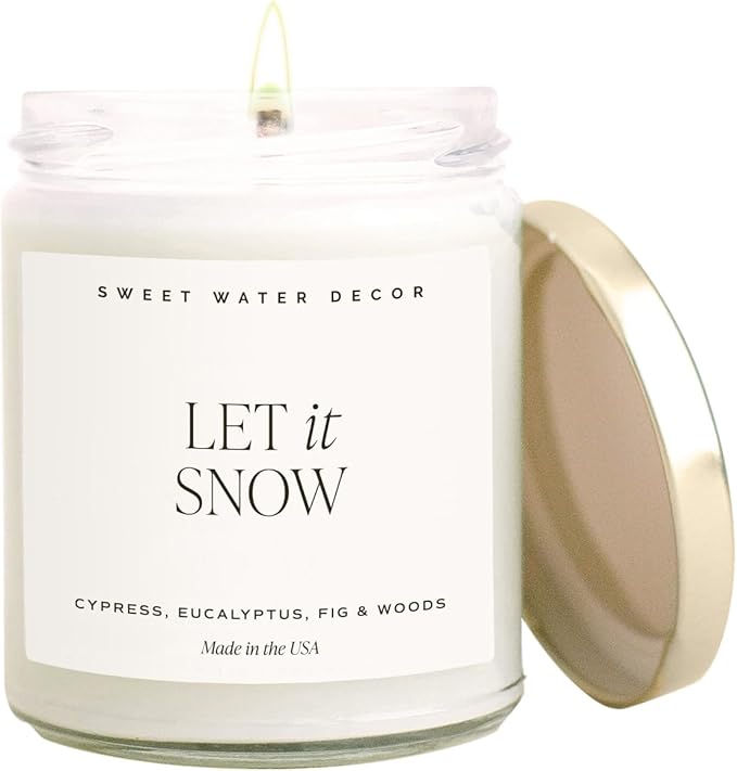 Sweet Water Decor Let it Snow Christmas Scented Candles - Christmas Stocking Stuffers Soy Candles with Cypress Scent - Christmas Candles with 40 Hours Burn Time - 9Oz Gold Lid Clear Jar Wax Candles