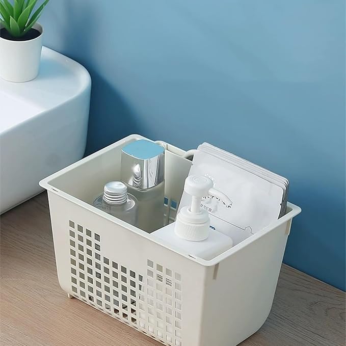 3PCS Plastic Hanging Baskets for Shower, Hanging Basket Organizer with Hooks, Rectangle 11.3Inches Small Hanging Storage Basket (Beige)