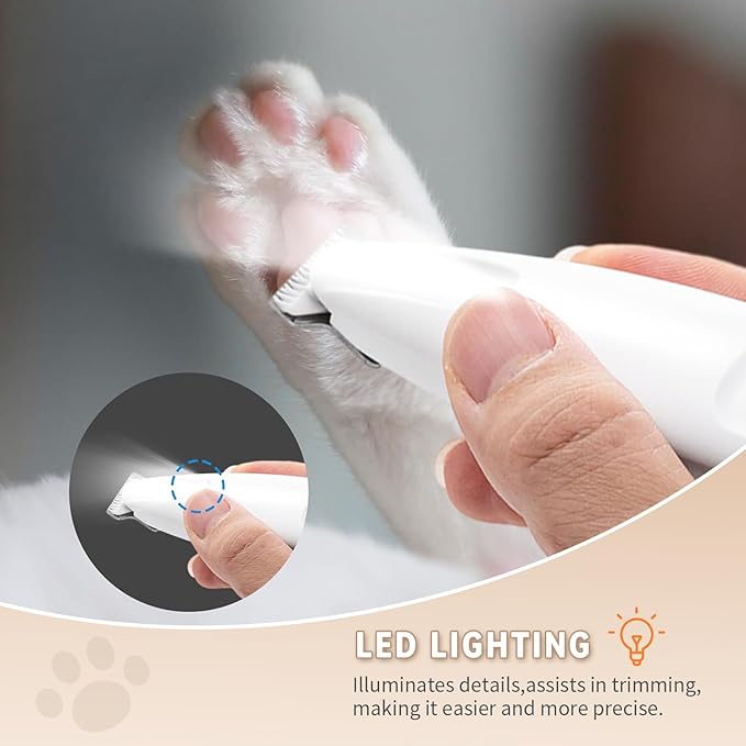 2025 New Pet Precision Trimmer, Dog Paw Trimmer with LED Light, Low Noise, IP68 Waterproof, Dual-Speed Motor, Suit for Trimming Paw, Ear, Face, Butt, Eyebrows, USB Rechageble