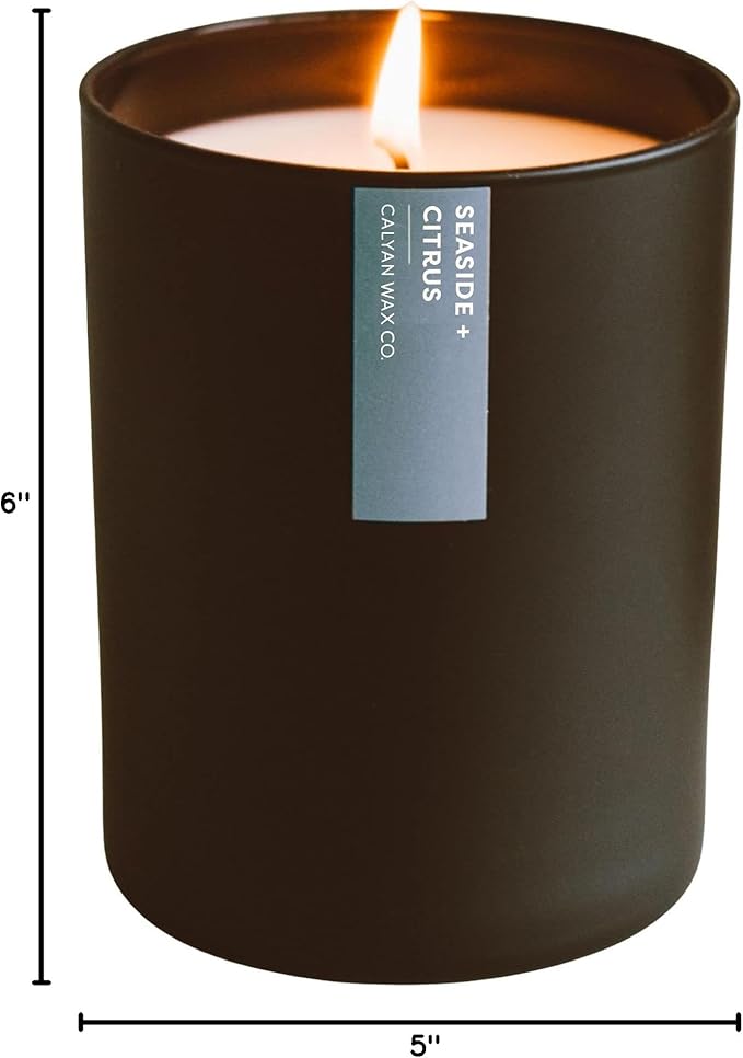 Calyan Wax Co. Soy Wax Candle, Seaside + Citrus Scented Candle, 75 Hour Burn Time, Aromatherapy Soy Candles, Non Toxic & Vegan Soy Wax, Black Tumbler Scented Candles, 13oz