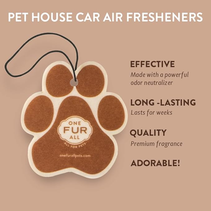 One Fur All Pet House Car Air Freshener - Vanilla Sandalwood Pack of 4 - Non-toxic Car Air Freshener - Pet-Friendly Air Freshener For Small Spaces & Car - Hanging Odor Eliminating Air Freshener