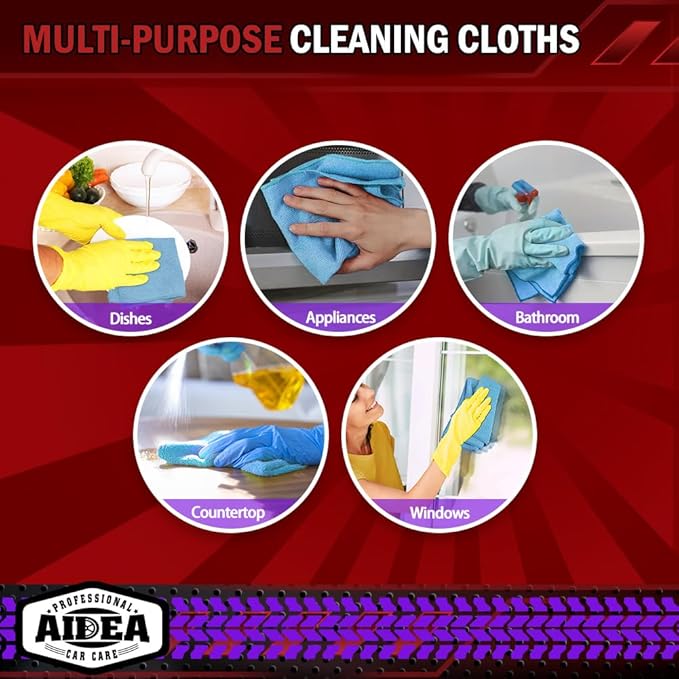 AIDEA Microfiber Cleaning Cloth Blue,150PK, Shop Rags, Microfiber Towels for Cars, Dusting Cloth Lint Free Rags, Absorbent Towels for SUVs, House, Kitchen, Mechanic, Workshops, 12"×12"