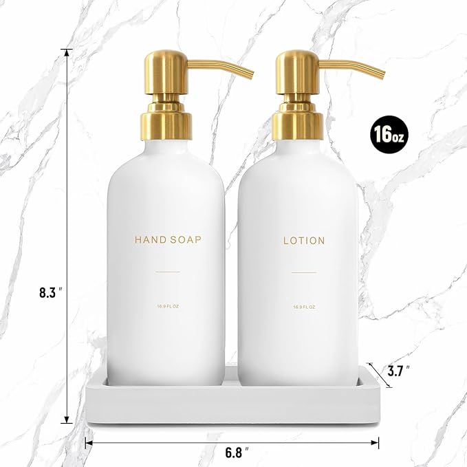 Gold Soap Dispenser Bathroom Set, Hand and Lotion Dispenser with Stainless Steel Pump, Perfect for Modern Bathroom Decor. (Gold)