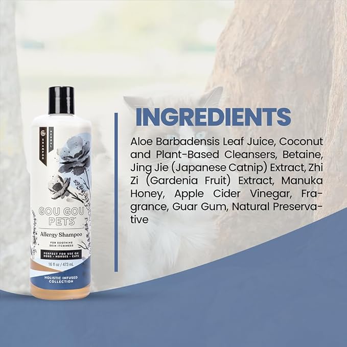 Holistic Natural Derived Allergy Pet Shampoo: Veterinarian Recommended: Soothing Skin Allergies and Skin Issues for Dogs, Cats and Horses - Made in USA - 16 oz