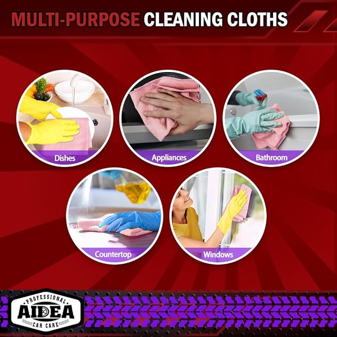 AIDEA Microfiber Cleaning Cloth Pink 20PK, Microfiber Towels for Cars, Premium Car Cloths, Dusting Cloth Lint Free Cleaning Rags for SUVs, House, Kitchen, Window, Workshops,12×12"