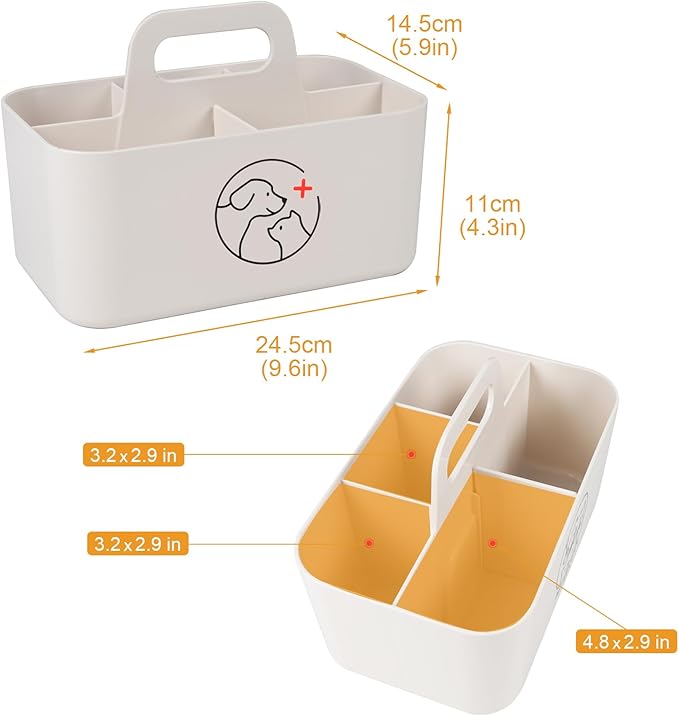 Dog Storage Organizer for Pet Nursing Supplies,Portable Caddy Organizer for Pet Stuff,Divided Storage Bin for Dog Cat Feeding Bottle/Pet Pill Shooter/Whelping Kit-Bathroom,Countertop Storage