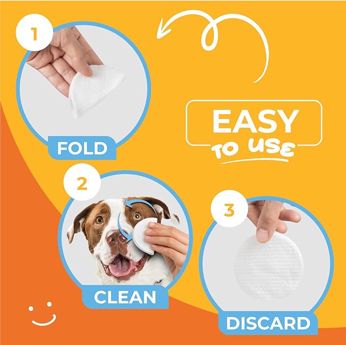 Dog & Cat Eye Wipes - Hypoallergenic Eye & Face Wipes for Cats, Dogs, Kitten and Puppy - Pet Tear Stain Remover & Cleaner - Gently Cleans & Removes Discharge, Crust, & Gunk (Unscented)