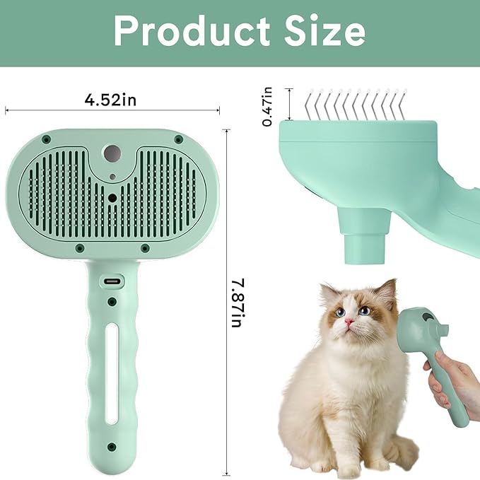 Pet Steam Brush for Dogs & Cats - 2-in-1 Deshedding & Detangling Tool with Steam Spray, Anti-Static Grooming Brush for Long/Short Haired Pets, Waterless Cleaning & Massage(Green)