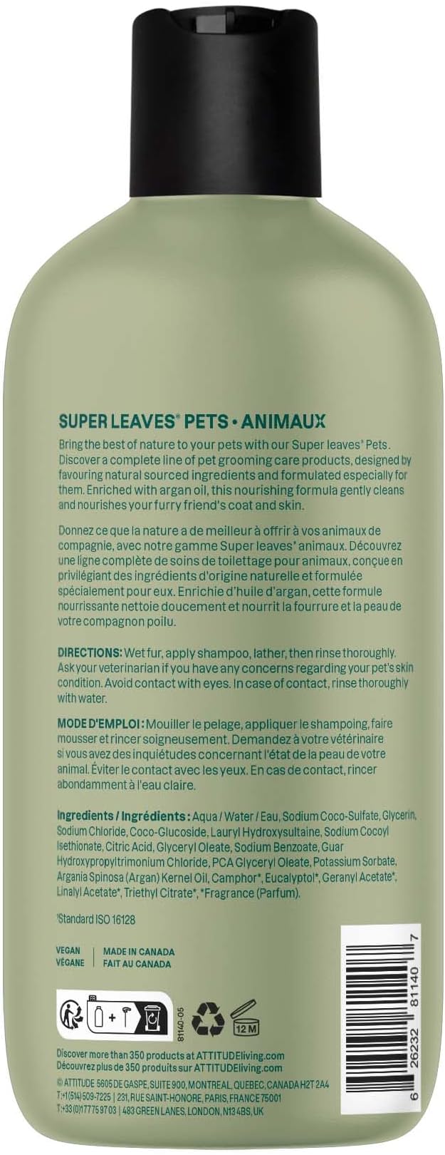 ATTITUDE Natural 2 in 1 Nourishing Shampoo & Conditioner for Cat & Dog, Vegan and Cruelty-Free, Lavender & Argan Oil, 16 Fl Oz (Pack of 4)