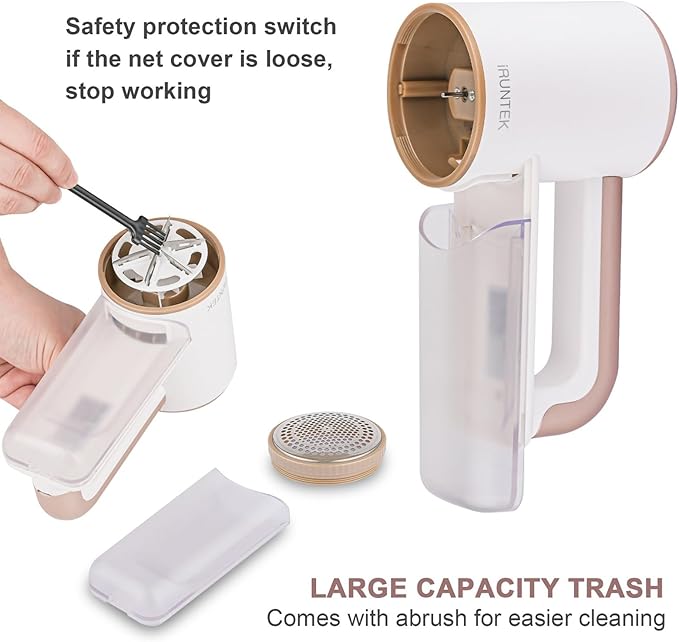 iRUNTEK Rechargeable Fabric Shaver, Electric Commercial Lint Remover with LED Display & Big Trash Box, 3-Speeds for Removing Fuzz and Pill from Clothes, Furniture, Sweater, Couch and Blanket, White