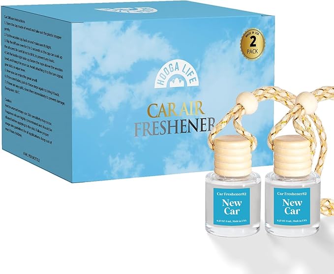 HoogaLife Car Air Freshener Diffuser 2 Pack Hanging Air Freshener - New Car Fragrance Oil Air Diffuser for Car, 45+ Days Long Lasting Fragrance Made in USA (N82)