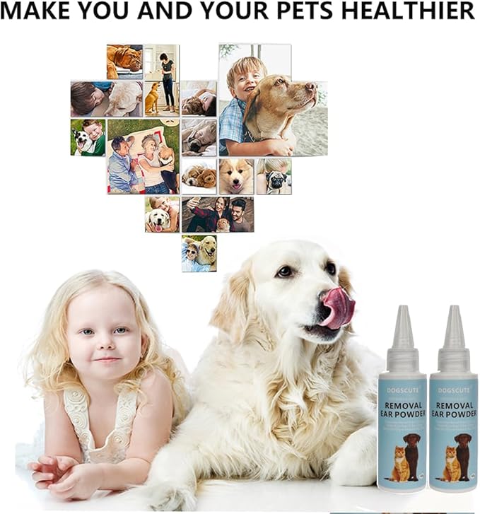 Dog Ear Cleaner, 2 Pack Dog Ear Powder for Hair Removal, Dog Ear Infection Treatment with Pet Ear/Nose Hair Puller Grooming Hemostat, Remove Ear Wax&Odor