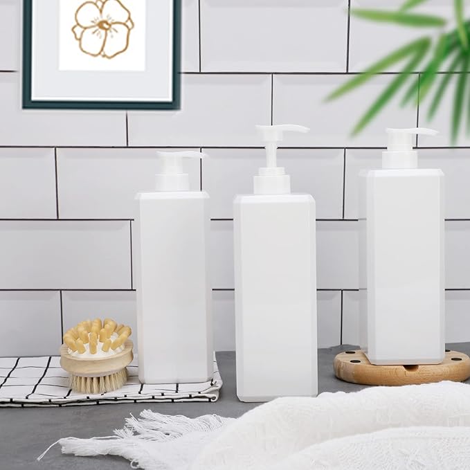 Suream 33.8 oz Refillable Pump Dispenser Bottle, 3Packs Large Shower Bottle Organizer with 4PCS Lables for Shampoo, Body Soap, Hand Soap, Conditioner, for Bathroom, Kitchen, Hotel, Salon, SPA