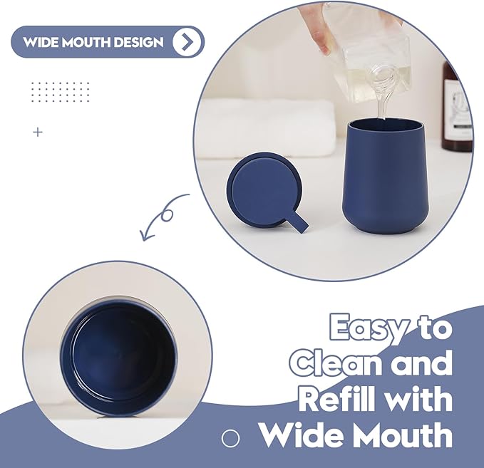 Matte Navy Blue Foaming Hand Soap Dispenser Plastic 11 oz - Modern Minimalist Style for Bathroom & Kitchen Countertop Refillable