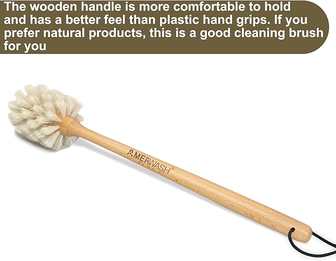 Bottle Brush Cleaner with Horsehair Bristles, 13-3/4 Inch Long Wood Handle Natural Cleaning Brush Cleans and Scrubs Wide Mouth Jars, Glasses, Vases, Mugs and Pitchers