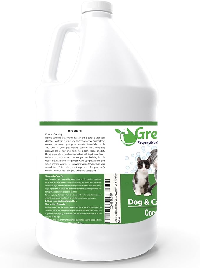 GreenFist Pet Shampoo Conditioner for Dogs & Cats Care Intense Cleaning Power Sooth Skin Made in USA (Coconut Lime 1 Gallon)