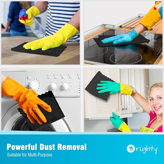Orighty Black Microfiber Cleaning Cloth, 100 Pack Highly Absorbent Cleaning Supplies, Lint Free Kitchen Towels Cleaning Rags, Microfiber Towels for Cars, House, Window, 12x12 inch