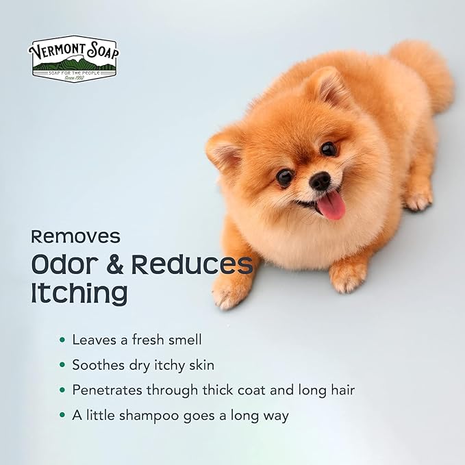 VERMONT SOAP Organics Pet Shampoo - Infused with Organic & Natural Olive Oil, Coconut & Aloe Vera Dog Shampoo for Sensitive Skin - USDA Certified Grooming, Blueberry (64oz)