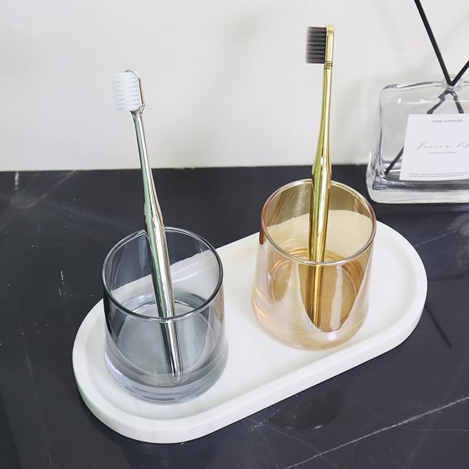 Natural Marble Tray, Oval Vanity Decorative Tray for Bathroom Counter, Countertop Stone Organizer, Catchall Tray for Kitchen, Perfume, Candles, Jewelry Dish Decorative Tray