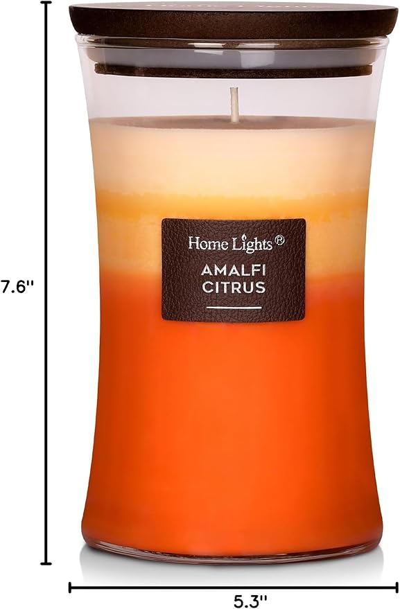 HomeLights 3-Layer Candles for Home Scented, 21.52 OZ Natural Soy Wax Scented Candles Burns Up to 100 Hours, Large Jar, Amalfi Citrus