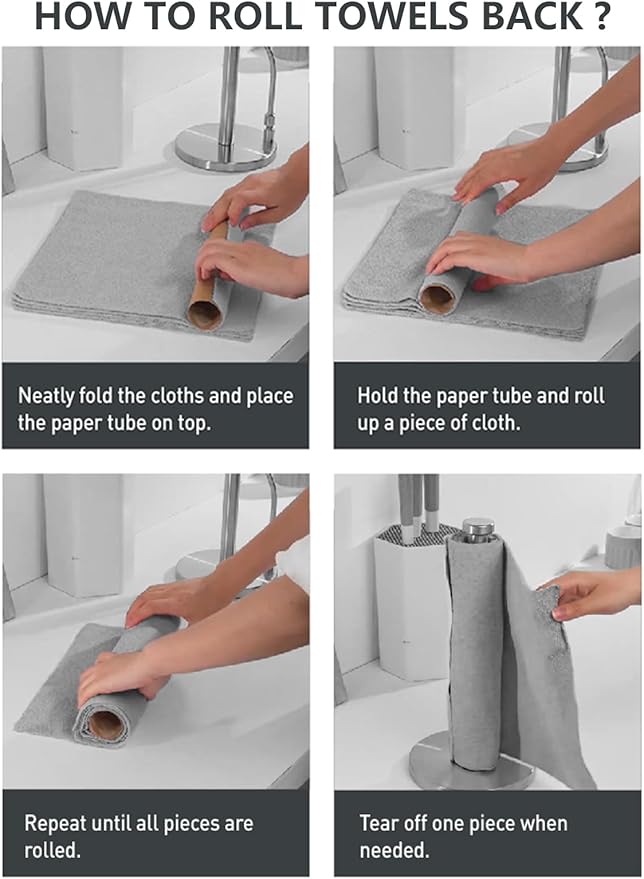 Fantasticlean Microfiber Cleaning Cloth Roll -60 Pack, Tear Away Microfiber Towels, 12" x 12", Reusable, Washable, Scratch Free, Ultra Absorbent for Car, Home Supplies (Grey & DimGrey)