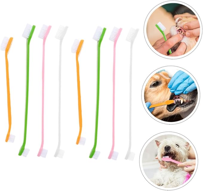 8pcs Dual-Head Dog Toothbrushes Set Soft Bristle Oral Care for Dogs Puppy Toothbrush Ergonomic Handle Dental Hygiene Kit for Small and Large Breeds
