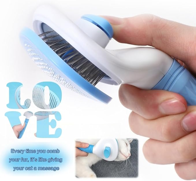 Cat Brush Self Cleaning, Ergonomic Handle,Slicker Cat Brush with Release Button,Tool Suitable for Cats and Dogs Pet Hair Cleaner, Easy to Remove Loose Undercoat 