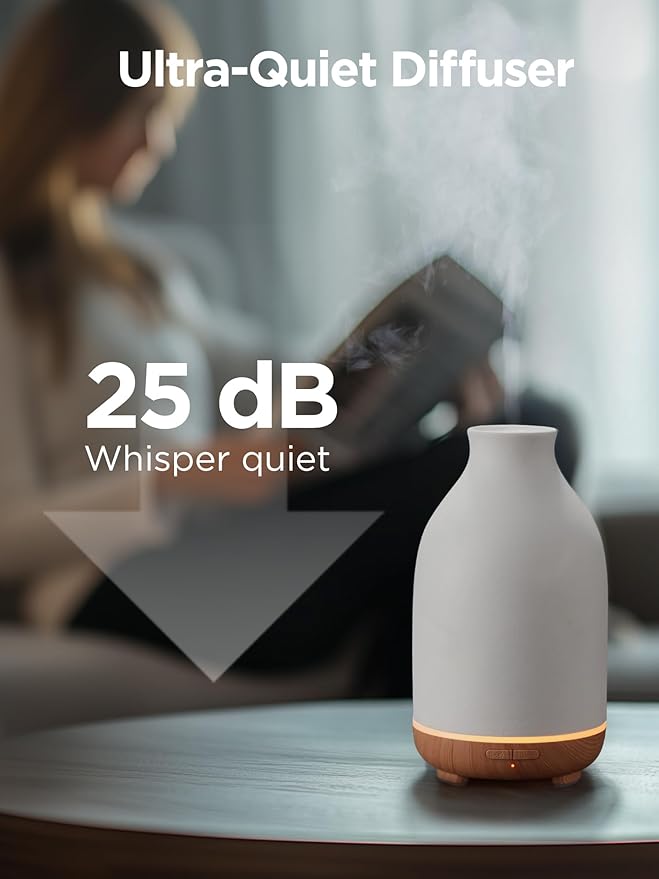 InnoGear Essential Oil Diffuser, 150ml Ceramic Stone Diffuser Handcrafted Aromatherapy Diffusers Ultrasonic Cool Mist Humidifier Vaporizor with 2 Mist Modes Waterless Auto Off for Room Office, White